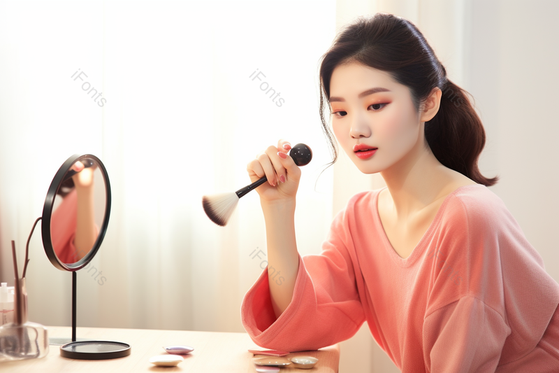 明亮空间居家女性使用粉底刷,高清,摄影图,摄影图片,图片大全,摄影图免费下载